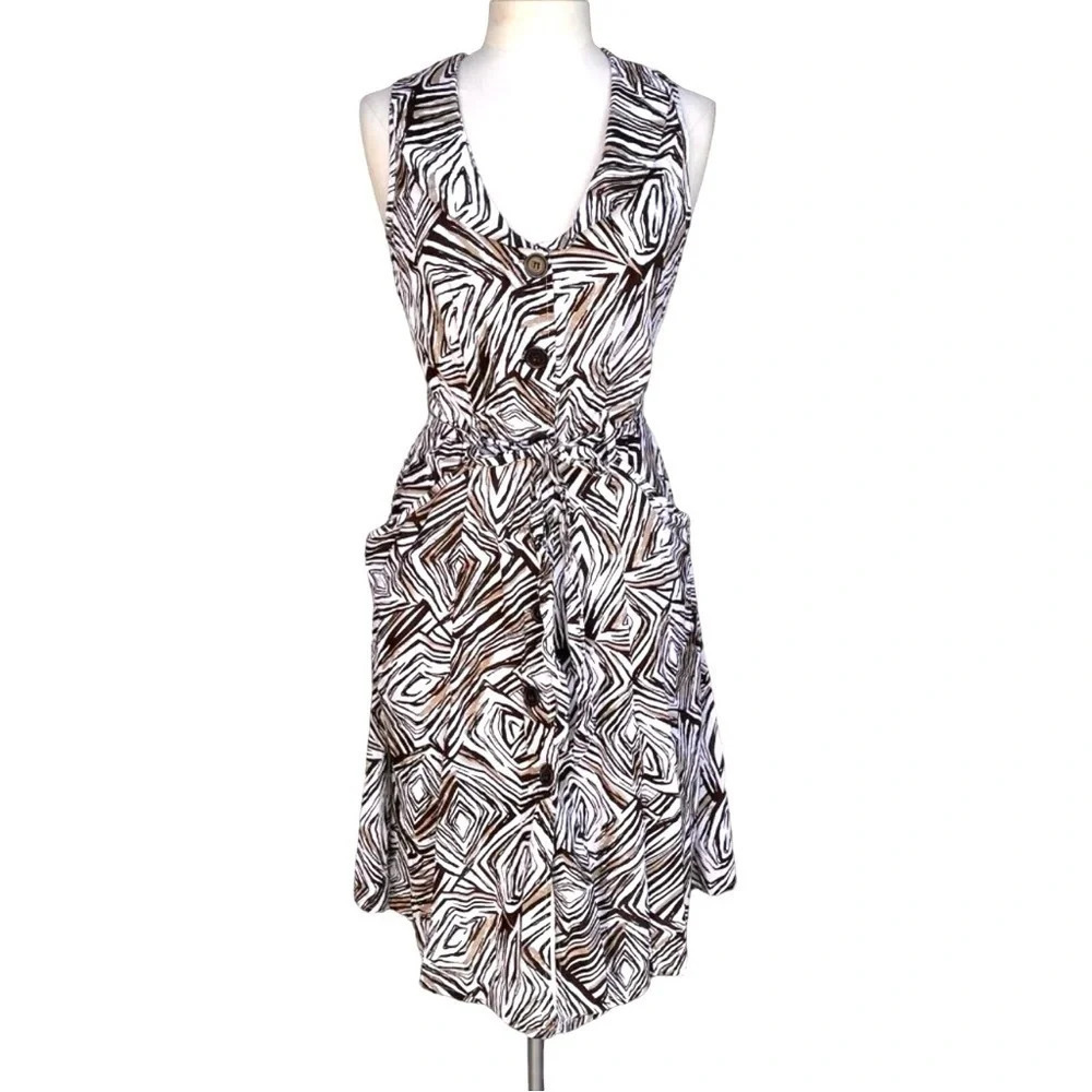 MILE GABRIELLE Size L Brown Printed Belted Sleeveless Button Front Shirtdress